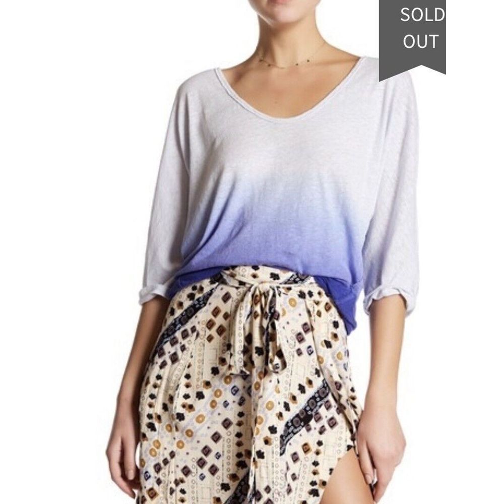 NWT FREE PEOPLE S We The Free Blue Ombré Linen Tee $68